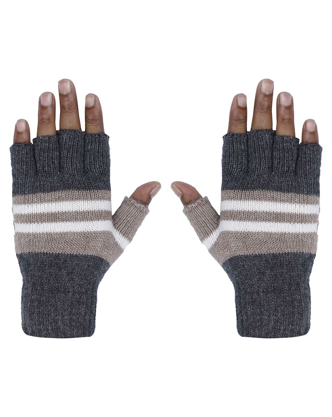 Knitted Fingerless Gloves with Ribbed Hems
