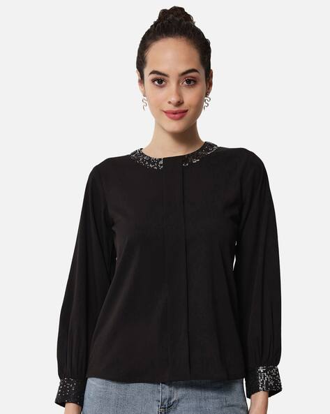 All Ways You Round-Neck Cuffed Sleeves Top