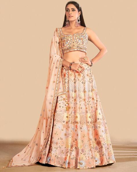 Buy Yellow Tulle Embroidered Resham V Neck Floral Lehenga Set For Women by  TUHINA SRIVASTAVA Online at Aza Fashions.