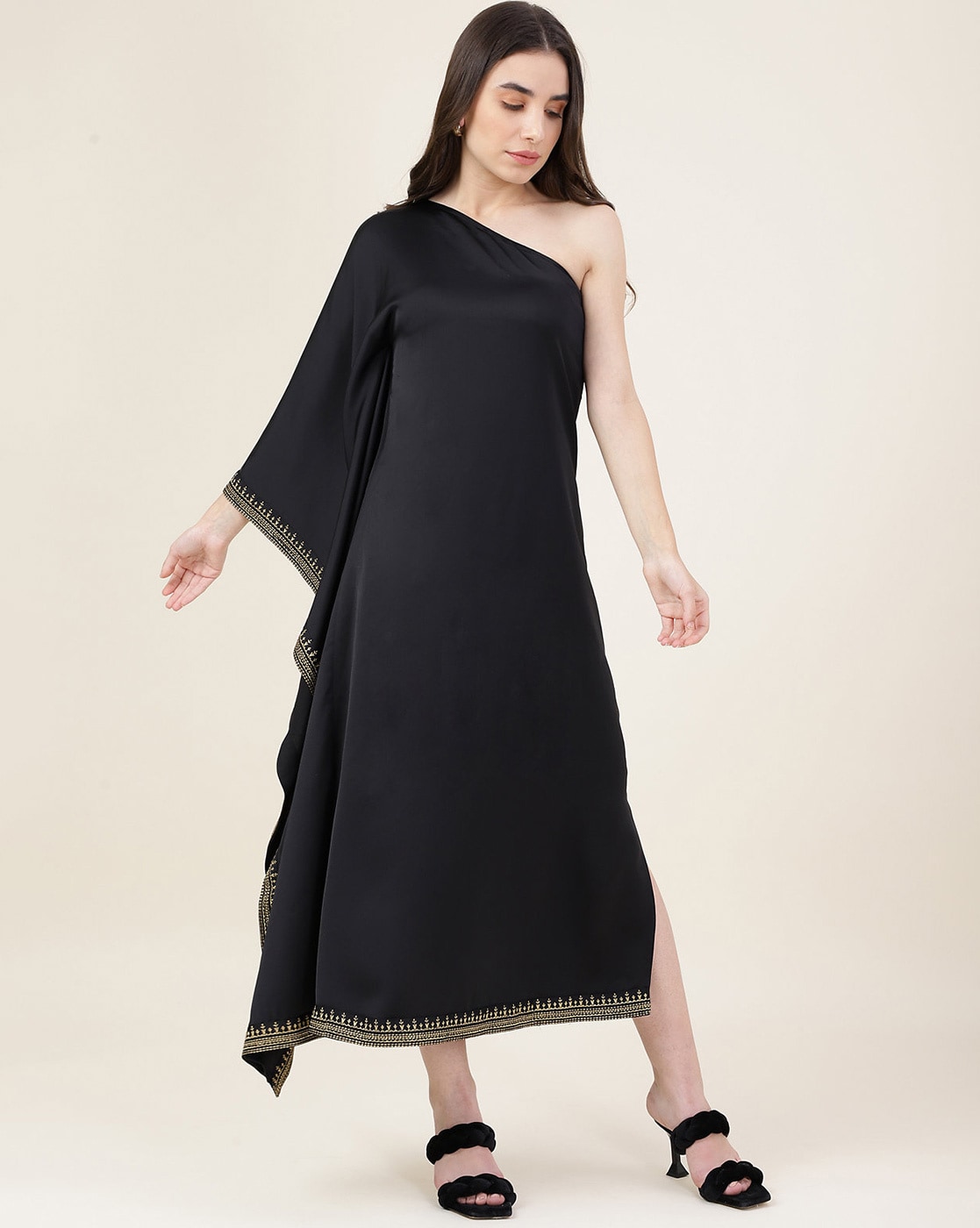 One Shoulder Glitter Dress Elegant Side Slit Slim Dress - Temu