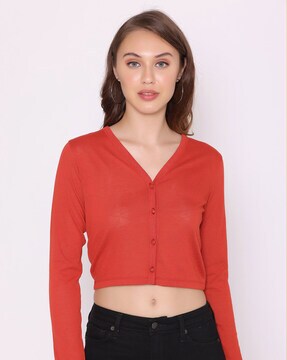 red crop top cardigan