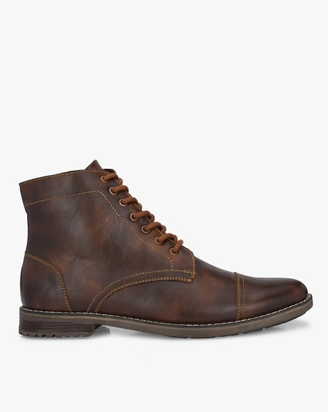 brown lace up work boots