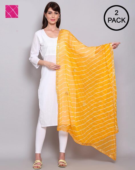 Pack of 2 Checked Dupattas with Tassels Price in India