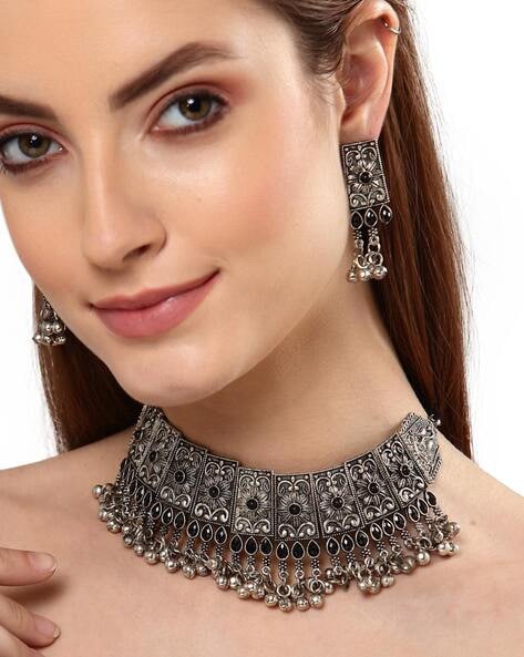 Oxidised Silver Jewelry set, Necklace and Earrings for Wedding & Party Wear  | eBay