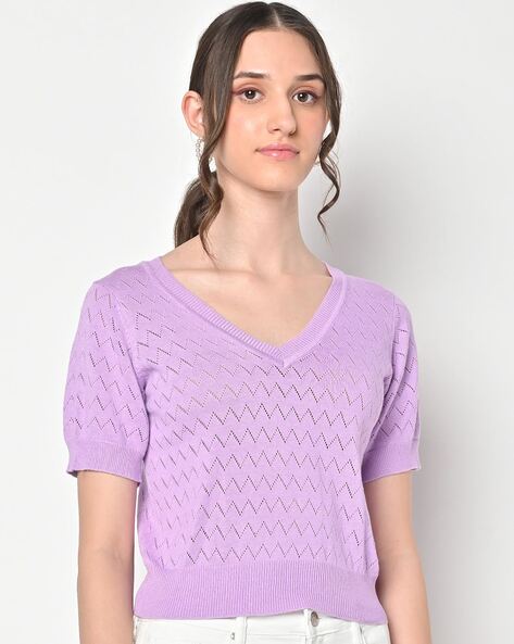 Buy Pointelle-Knit High-Neck Pullover Online at Best Prices in India -  JioMart.