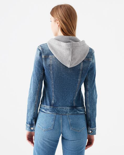 Sweatshirt Hooded Denim Jacket - Medium Wash