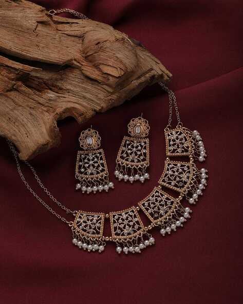Buy Azai by Nykaa Fashion Pink and Off White Beaded Diamante Jewellery Set  Online