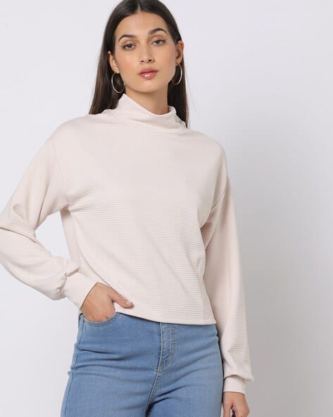 Striped High-Neck Sweatshirt