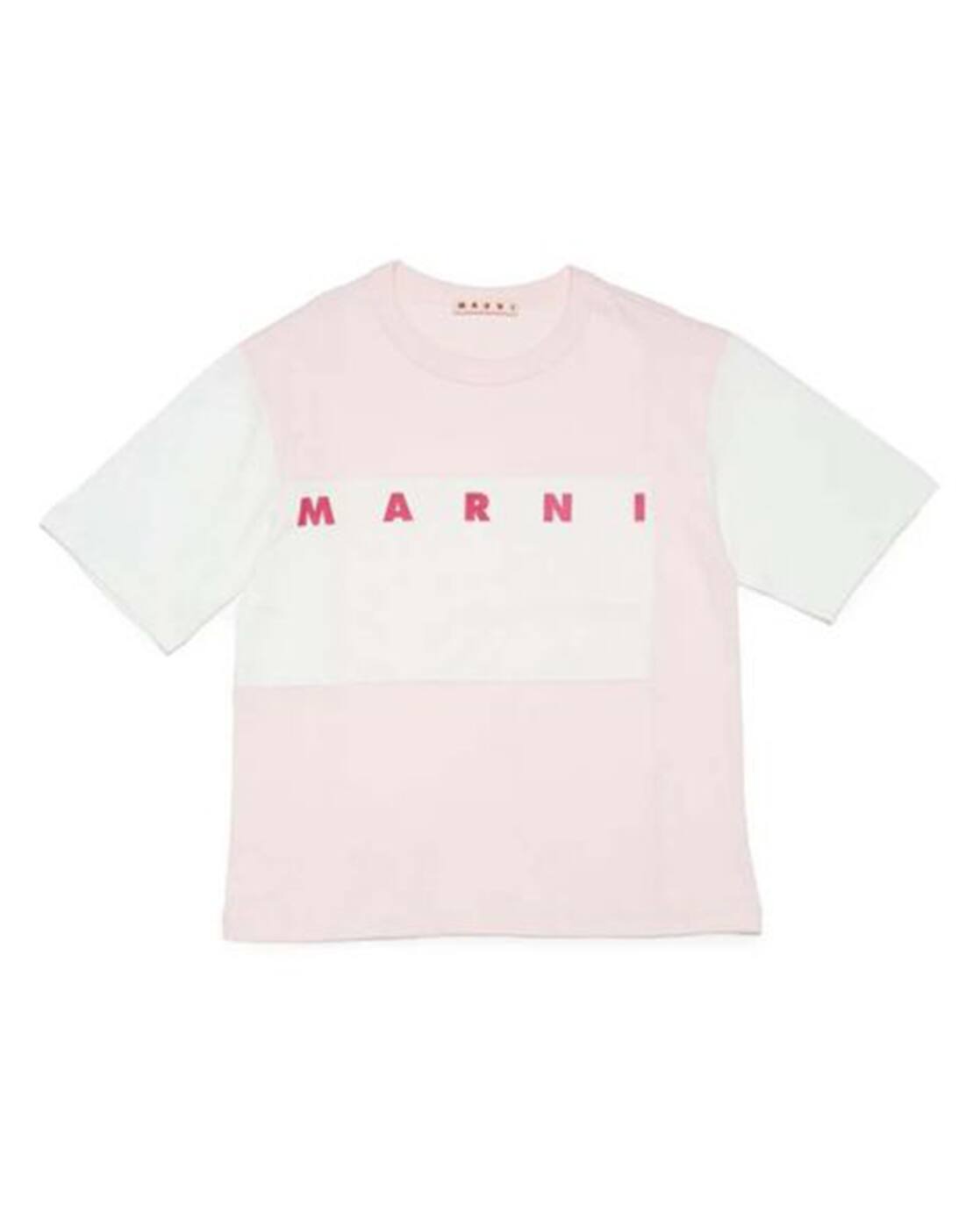 Buy Marni Typographic Print Round- Neck T-Shirt | Pink & White  