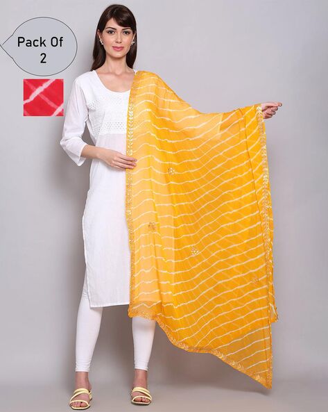 Pack of 2 Checked Dupattas with Tassels Price in India