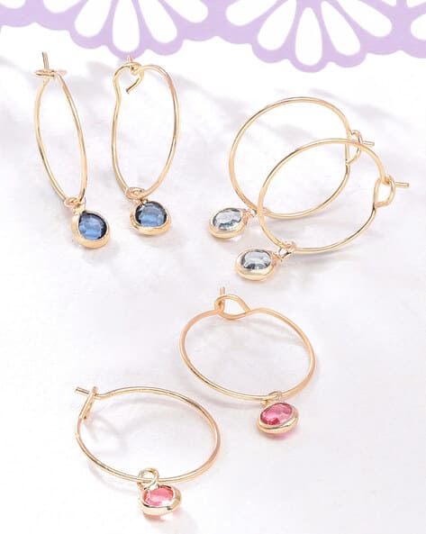 Set of 3 Stone-Studded Hoop Earrings