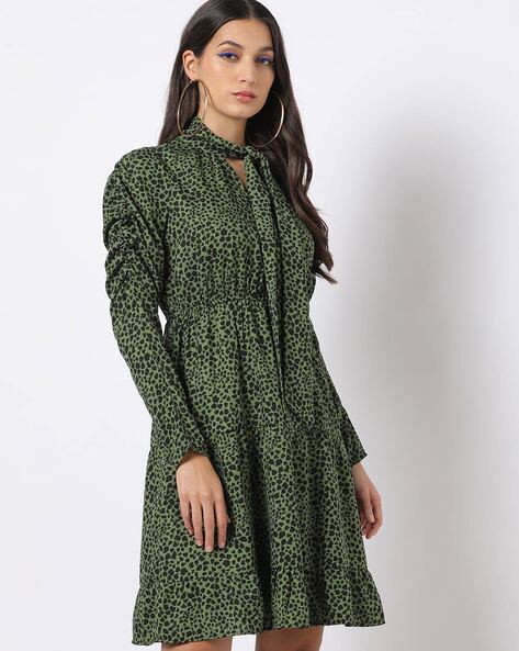 Olive green hotsell leopard print dress