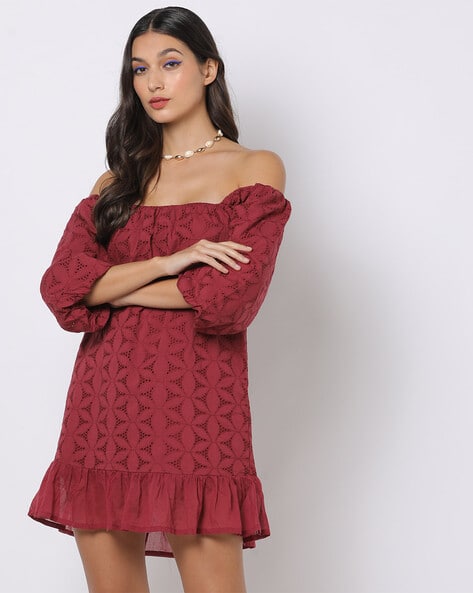 Fyre Rose Schiffli Embroidered Off-Shoulder A-Line Dress