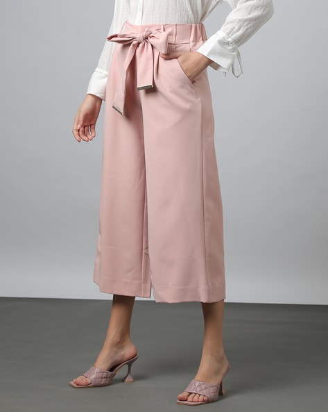 WIDE LEG BELTED PANTS - Pink