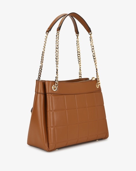 Michael Kors Susan Medium Quilted Leather Shoulder Bag For Women (Brown, OS)