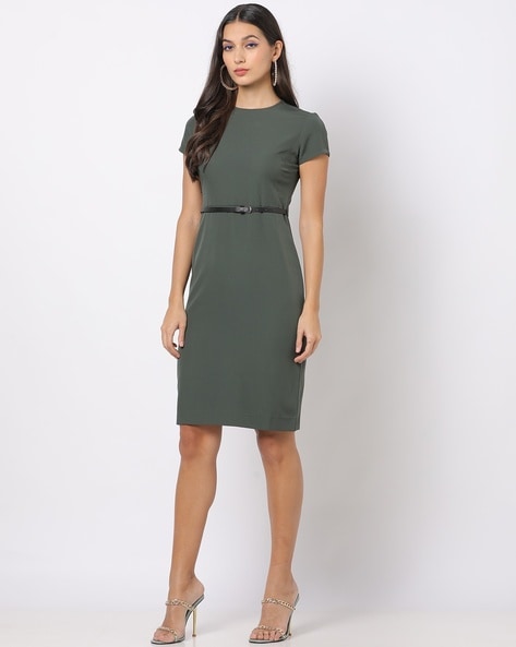 Alena Olive Dress | Luxe Satin Dress by Folkster