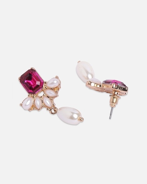 Buy Gold Plated Pearl Crystal Drop Earrings by Prerto Online at Aza  Fashions.