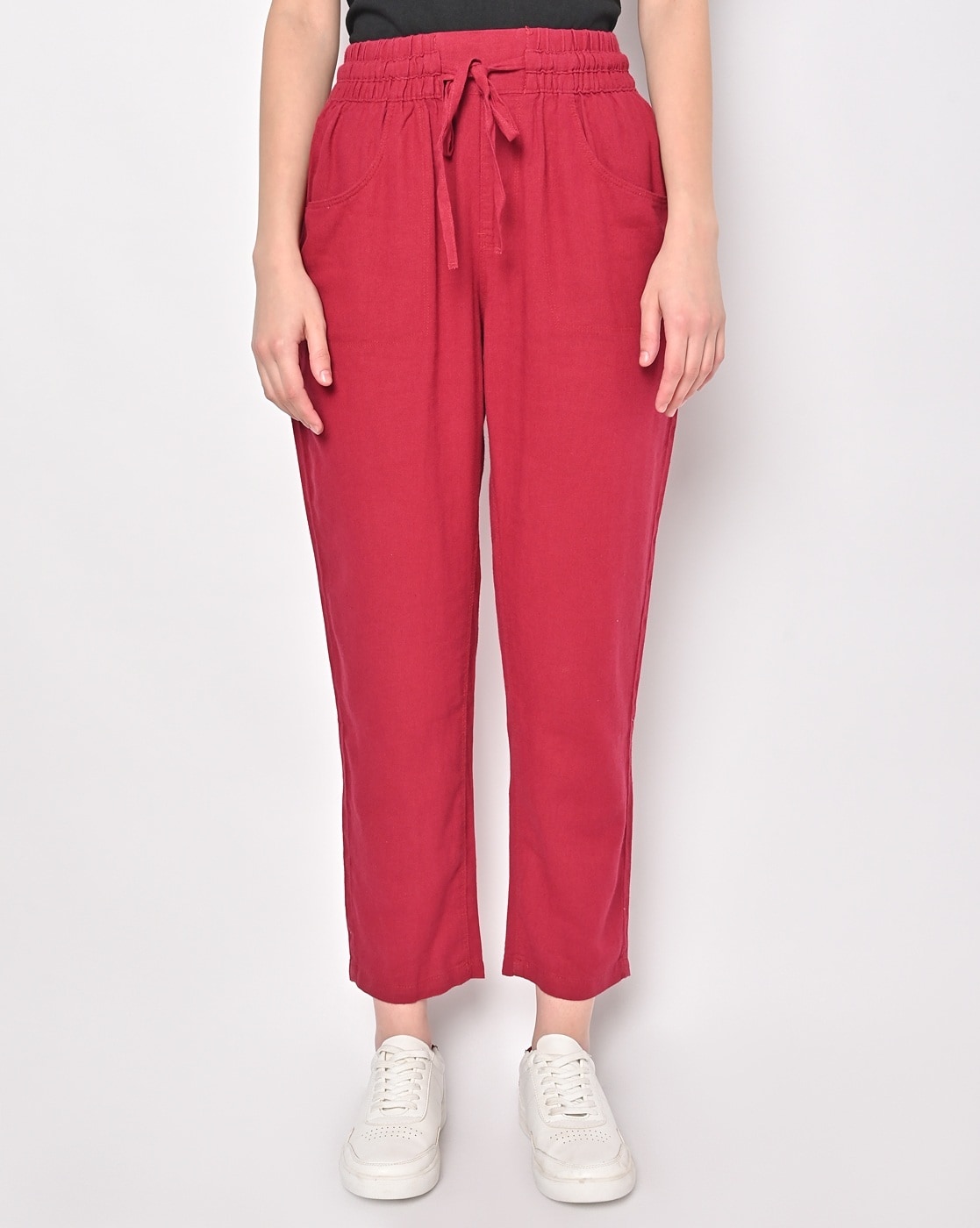 Buy Red linen trousers Designer Wear  Ensemble