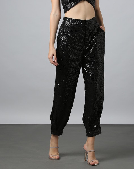 Buy Women Red Sequin Party Straight Pants Online at Sassafras