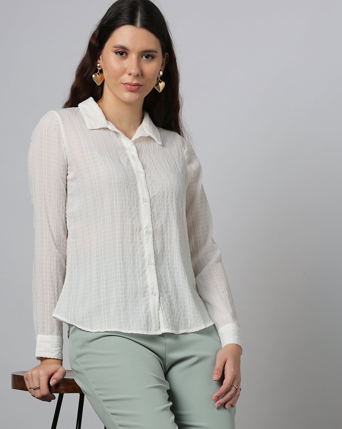 Buy CRINKLED LOOSE FIT WHITE SHIRT & TROUSER SET for Women Online in India