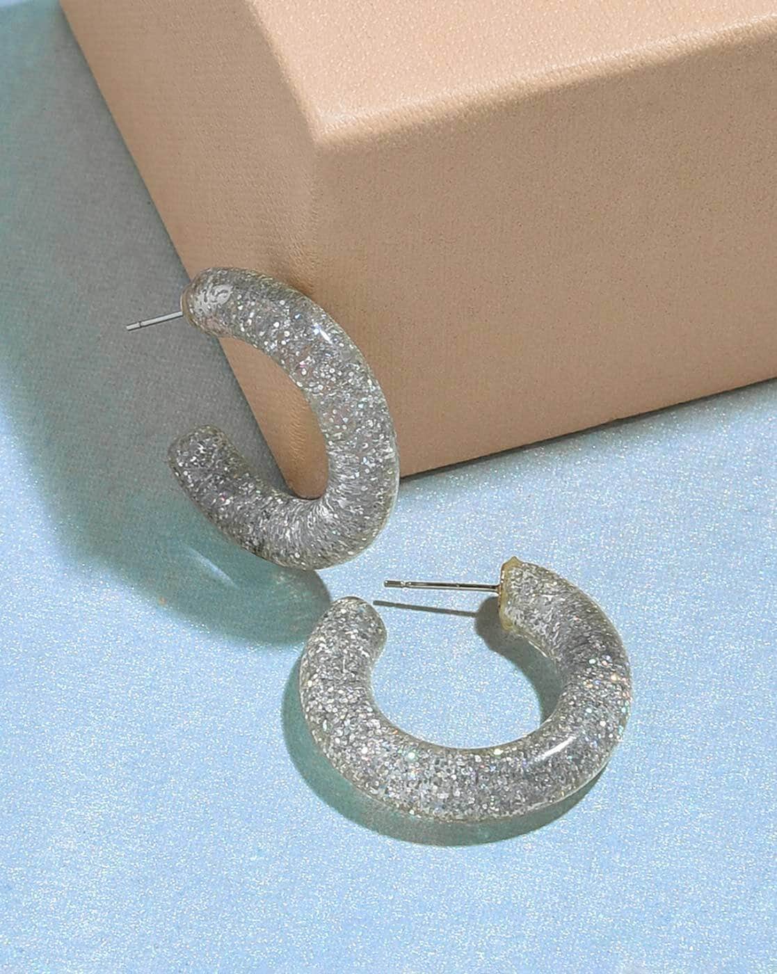 ComboPackSet of 6 Pair of Colorful Glitter Hoop Earrings Sparkle Resin  Rhinestone Wrapped Hoop