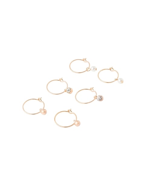 Set of 3 Crystal-Studded Hoop Earrings