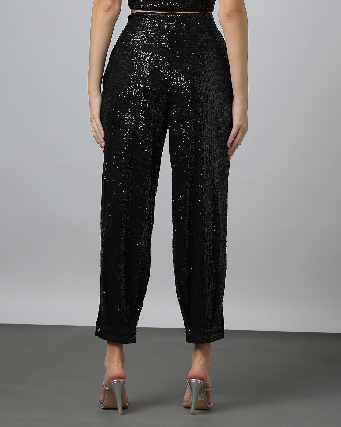 Sequined trousers - Natural white/Silver-coloured - Ladies | H&M IN