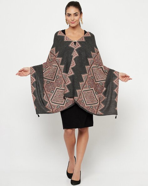 Chevron Pattern Knitted Shawl with Latkans Price in India