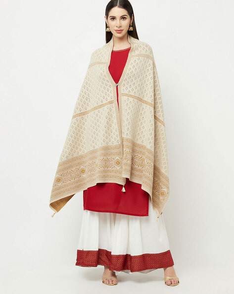 Geometric Pattern Knitted Shawl with Latkans Price in India
