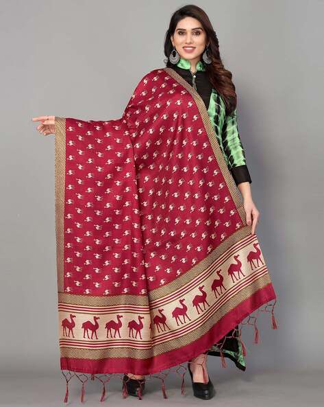 Novelty Print Mysore Silk Dupatta with Tassels Price in India