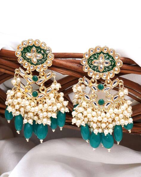 Flipkart.com - Buy Sibbu Collections latest golden green jhumka jhumki  earrings for women & girls Brass Jhumki Earring, Stud Earring, Earring Set  Online at Best Prices in India