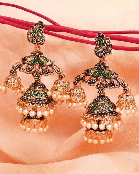 South Indian 3 Layers Gold Plated Jhumka Earrings For Women's - Silver  Palace