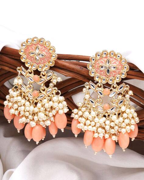Pakistani Indian Punjabi Gold Polki Orange Peach Hollywood Earrings Dilkash  Fashion Jewelry Bollywood Jhumki Baali Chandbali Kundan Studs - Etsy