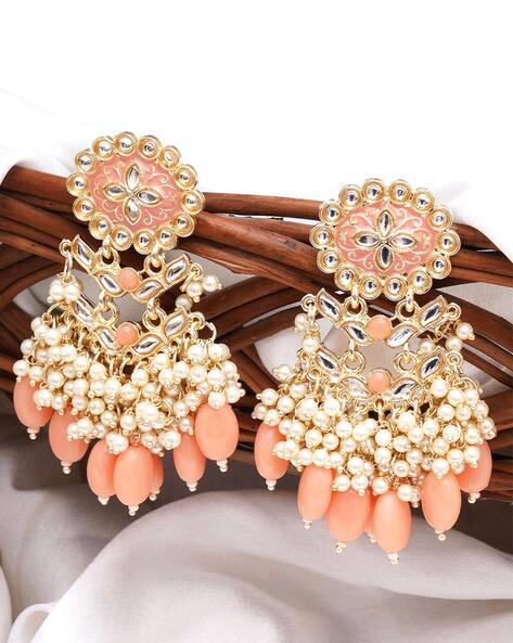 Woma Peach Meenakari Matte Dangler Earrings -1318089E