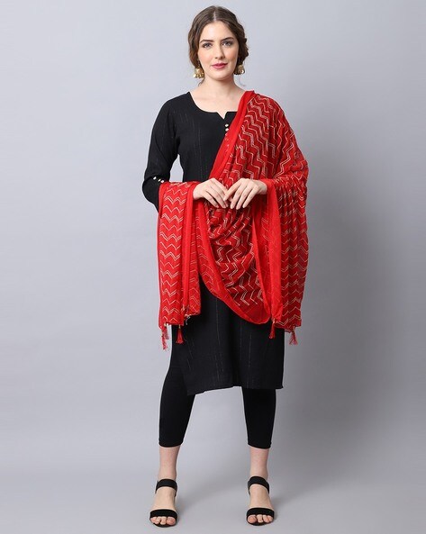 Chevron Embroidered Dupatta with Tassles Price in India