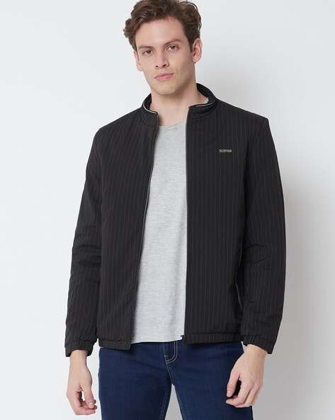 Striped Zip-Front Jacket with Zipper Pockets