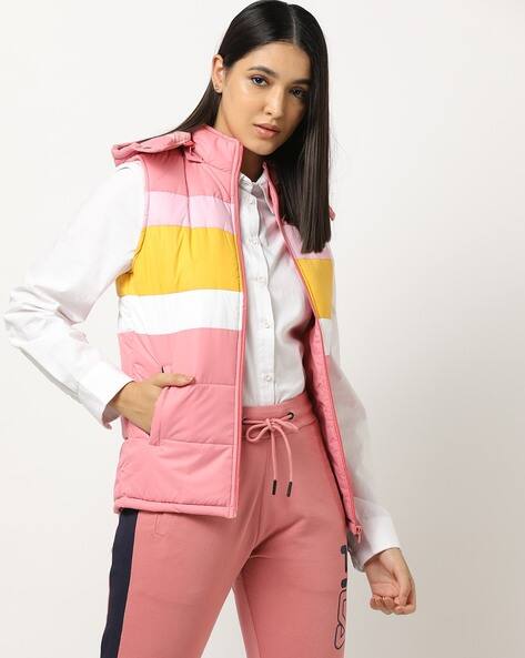 Colourblock Zip-Front Jacket with Detachable Hood