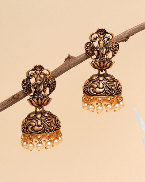 Order Diamond Inspired Gold Coated Silver Temple Earrings Online From Sri  Selvalakshmi Jewellers,Namakkal
