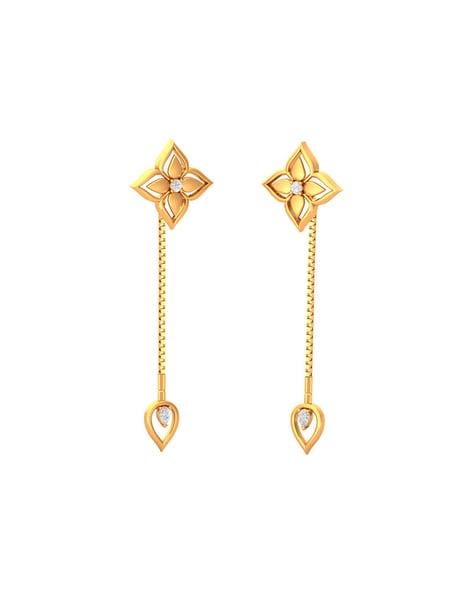 22Kt Gold Sui Dhaga Earrings - ErWg21899 - 22Kt Gold Sui Dhaga Earrings.  Earrings are studded with star signity stones in a floral design whic