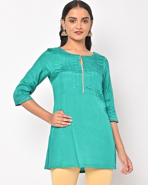 Buy Aqua Green Kurti And Sharara Set In Georgette With Sequins Embroidery
