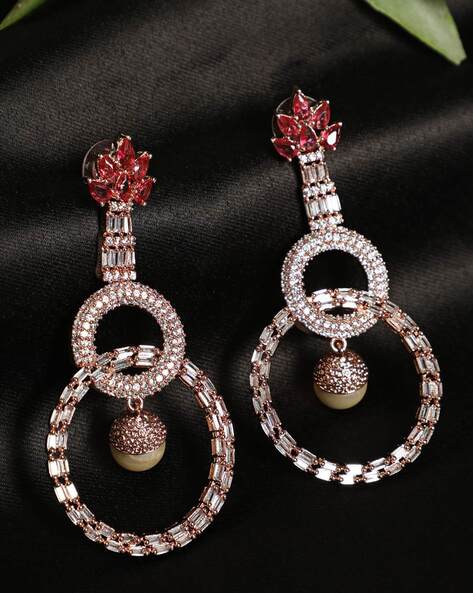 Rose Polish American Diamond Studded Jhumka Earrings