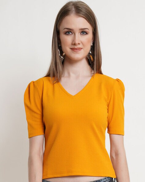 mustard v neck top