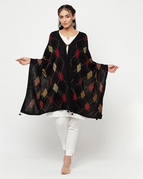 Geometric Pattern Knitted Shawl with Latkans Price in India