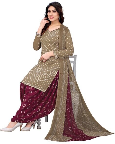 Bandhani Print 3-Piece Unstitched Dress Material Price in India