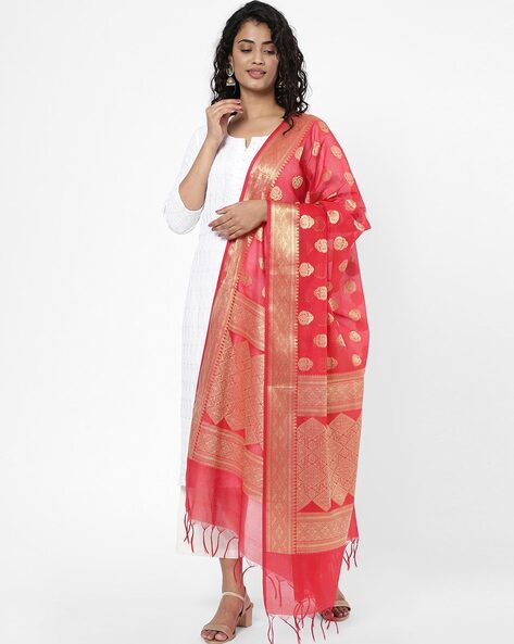 Floral Pettern Dupatta with Tassels Price in India