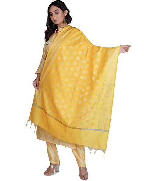 Floral Woven Dupatta with Tassels Price in India