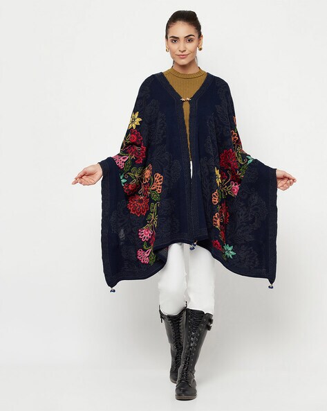 Floral Knitted Shawl with Latkans Price in India
