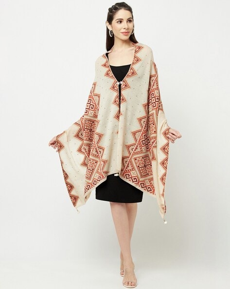 Chevron Pattern Knitted Shawl with Latkans Price in India