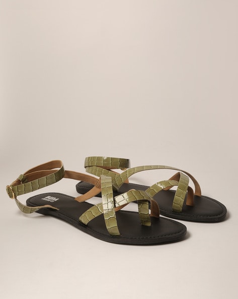 Olive green store flat sandals