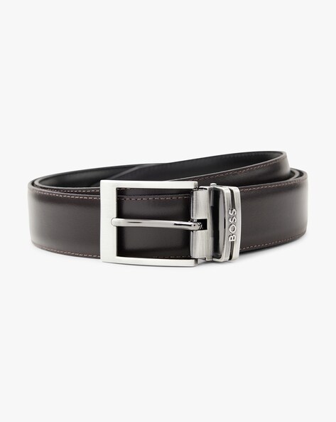 BOSS - Reversible Italian-leather belt with pin and plaque buckles